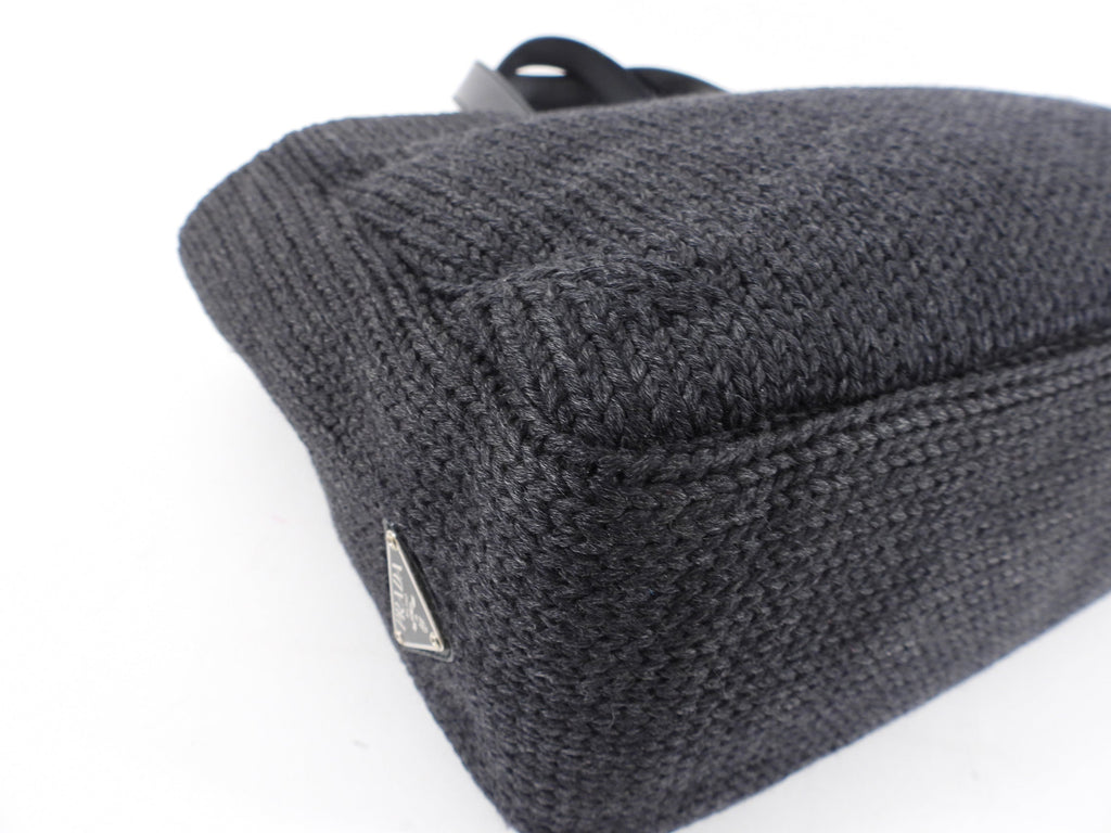 Prada Vintage Grey Knit East West Tote Bag