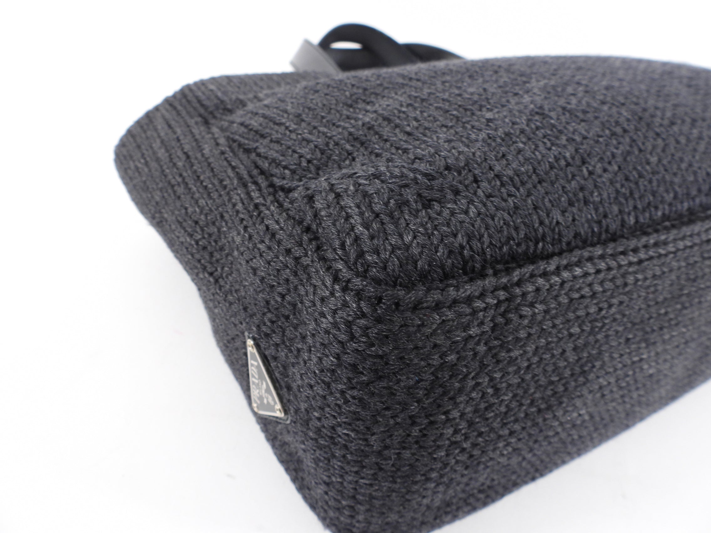 Prada Vintage Grey Knit East West Tote Bag
