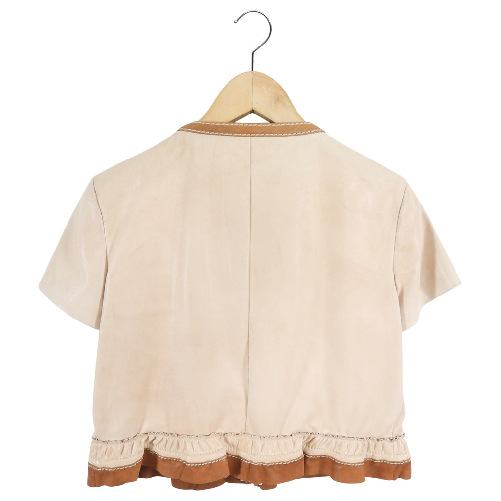 Prada Beige and Brown Short Leather Crop Jacket - IT42 / USA 6
