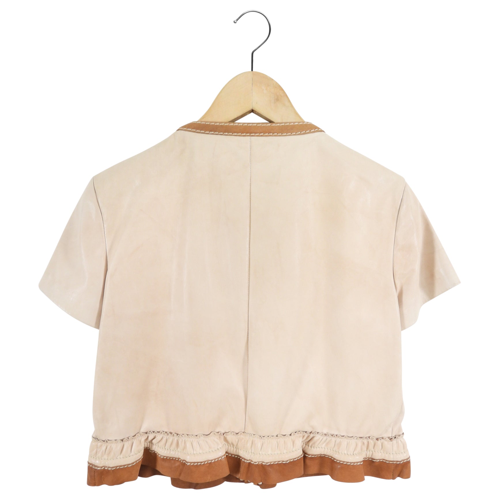Prada Beige and Brown Short Leather Crop Jacket - IT42 / USA 6