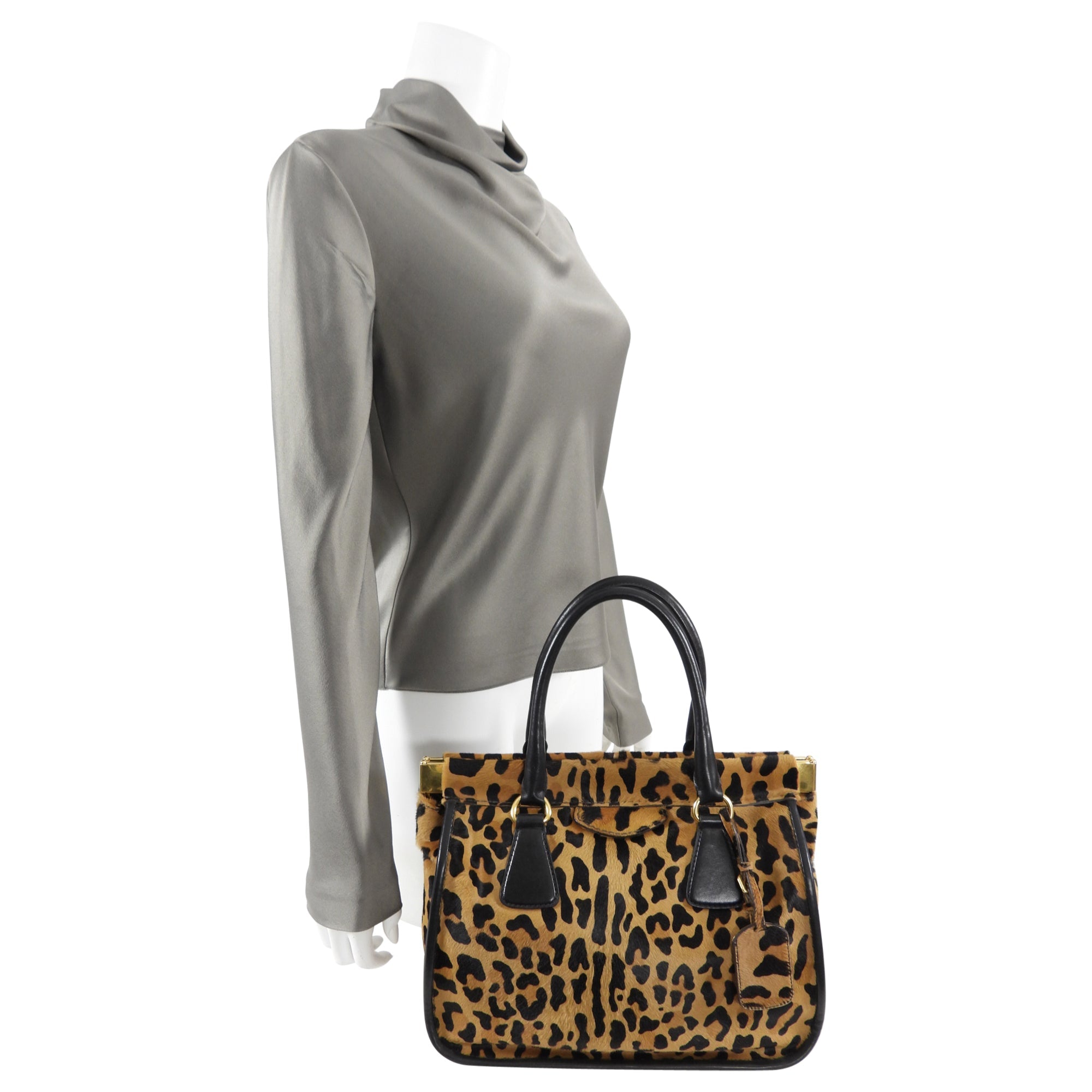 Prada Leopard Calf Borsa Cerniera Tote Bag