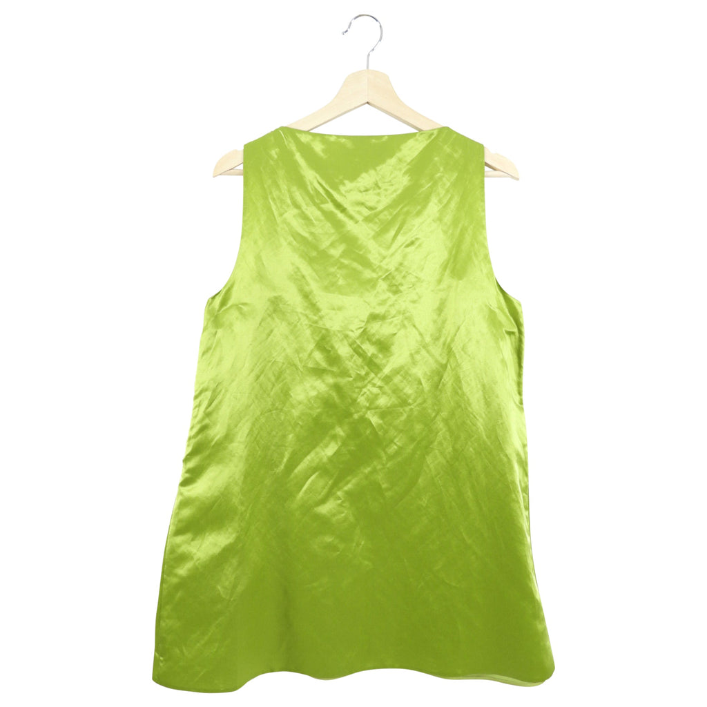 Prada Lime Green Satin Shift Dress with Triangle Logo - M (8)