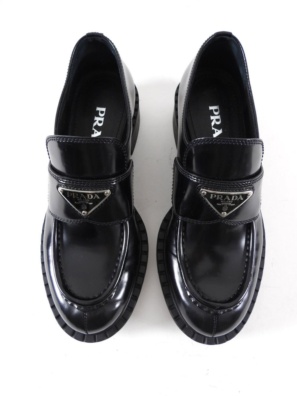 Prada Black Brushed Leather Loafers - 36 / 36.5