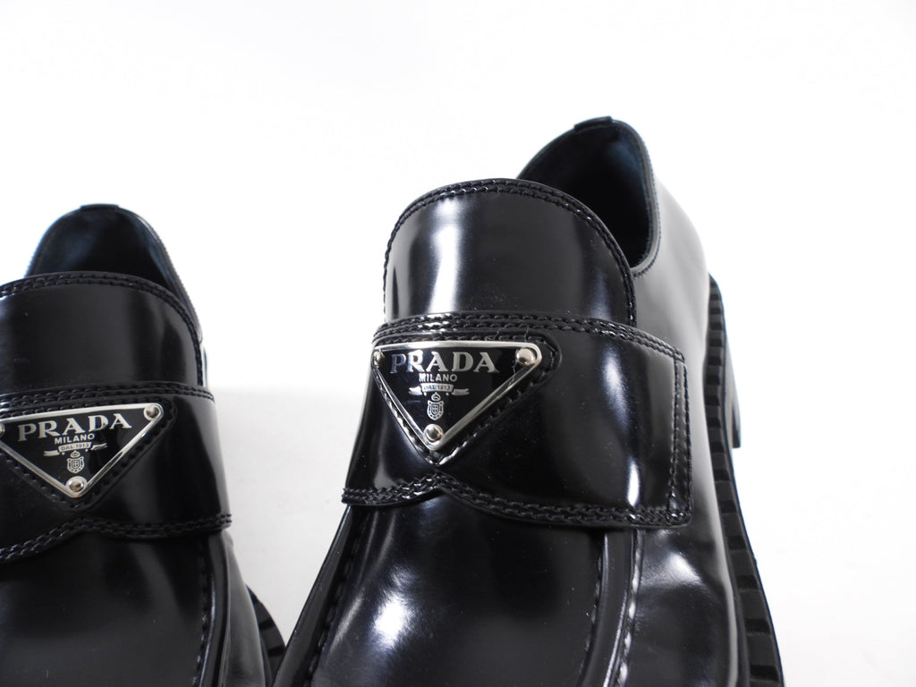 Prada Black Brushed Leather Loafers - 36 / 36.5