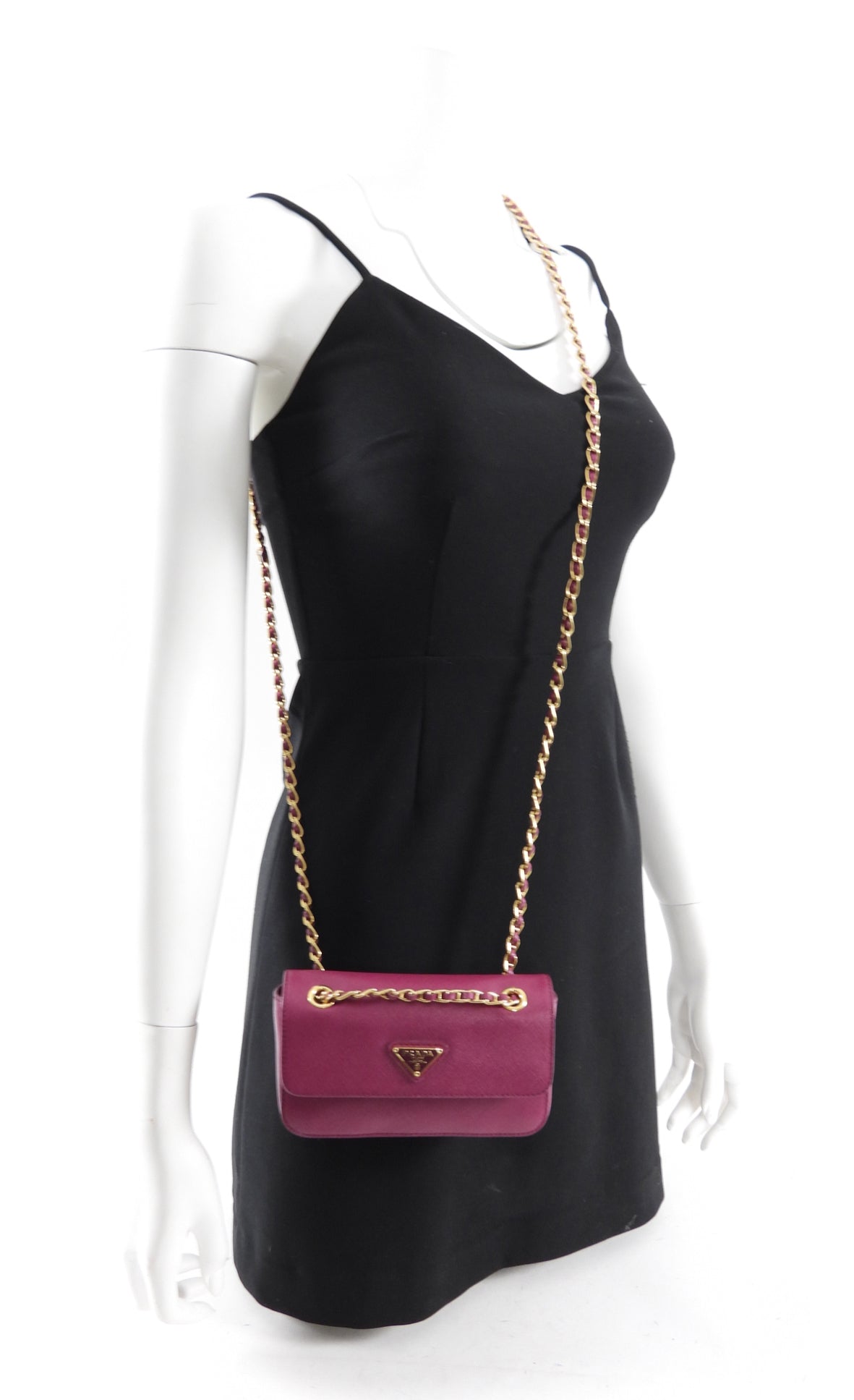 Prada Magenta Saffiano Leather Mini Chain Crossbody Bag