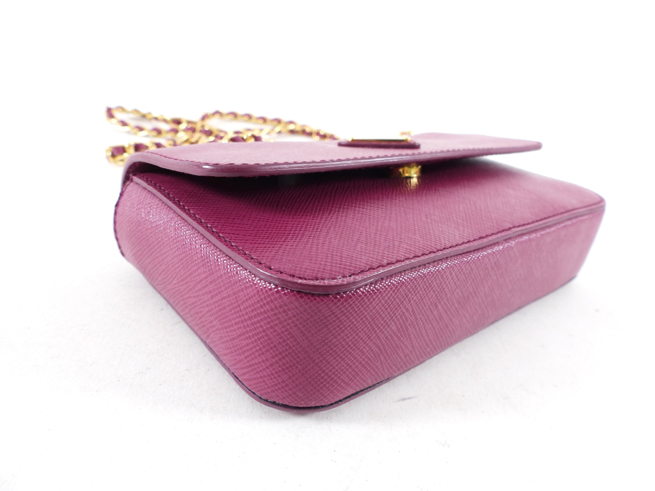 Prada Magenta Saffiano Leather Mini Chain Crossbody Bag