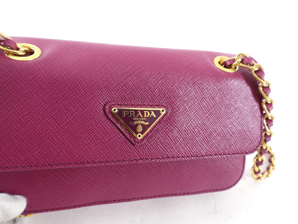 Prada Magenta Saffiano Leather Mini Chain Crossbody Bag