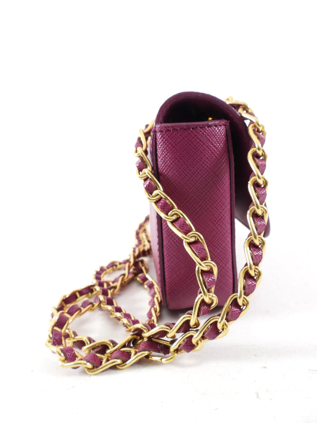 Prada Magenta Saffiano Leather Mini Chain Crossbody Bag