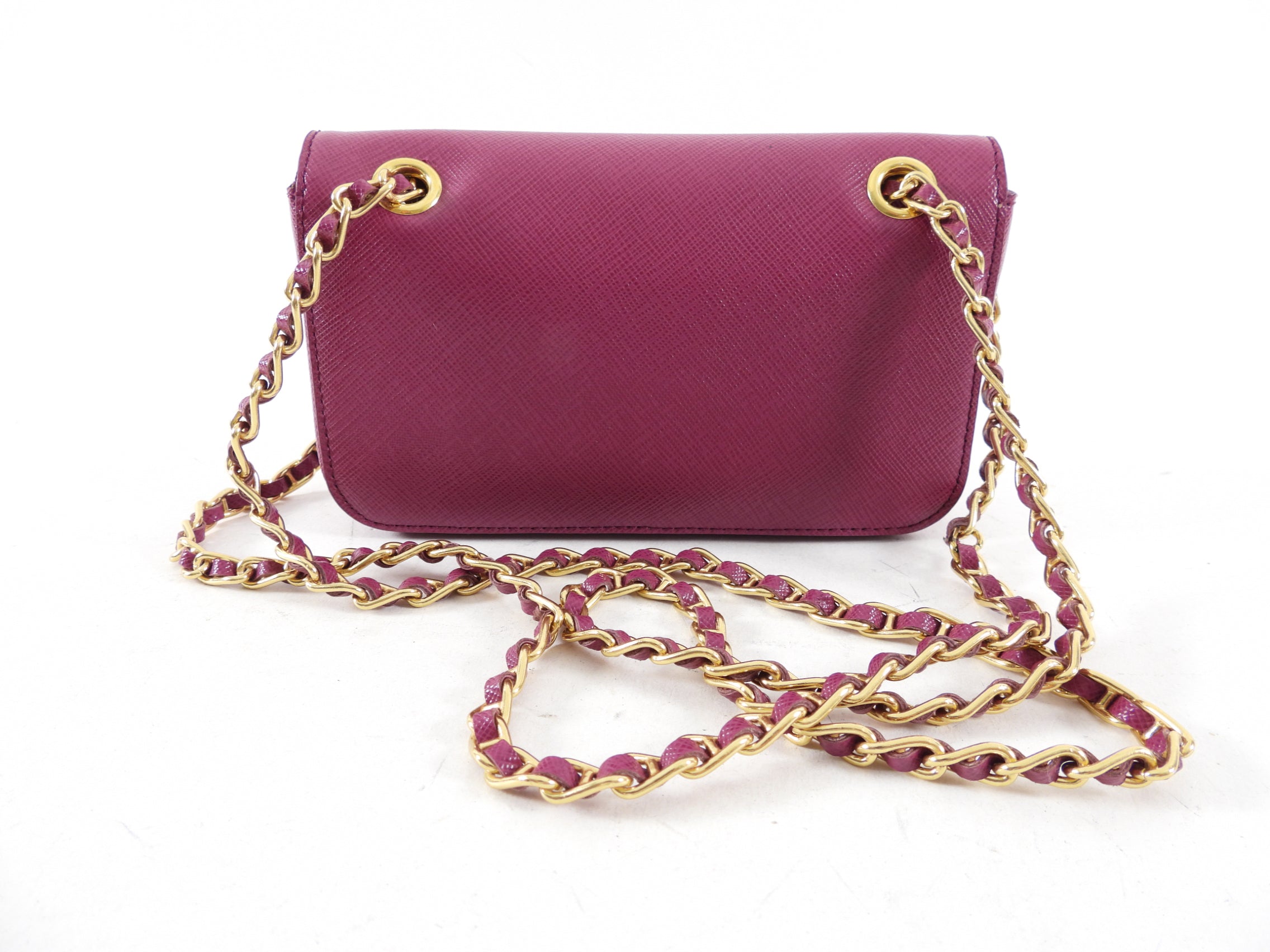 Prada Magenta Saffiano Leather Mini Chain Crossbody Bag