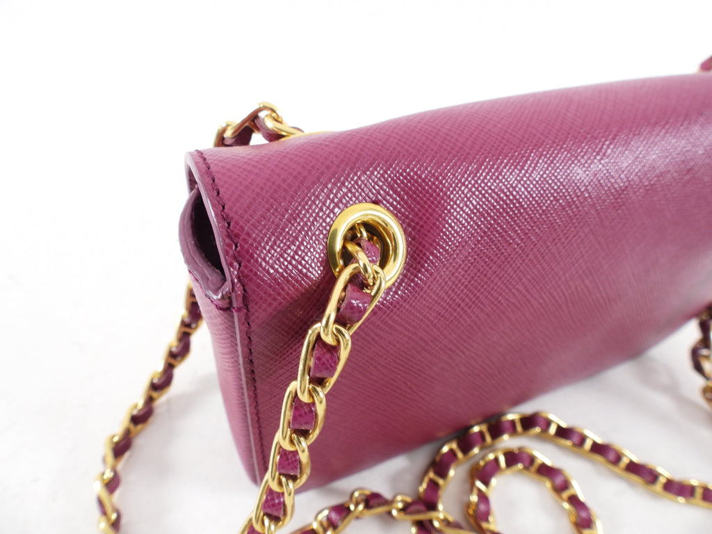 Prada Magenta Saffiano Leather Mini Chain Crossbody Bag