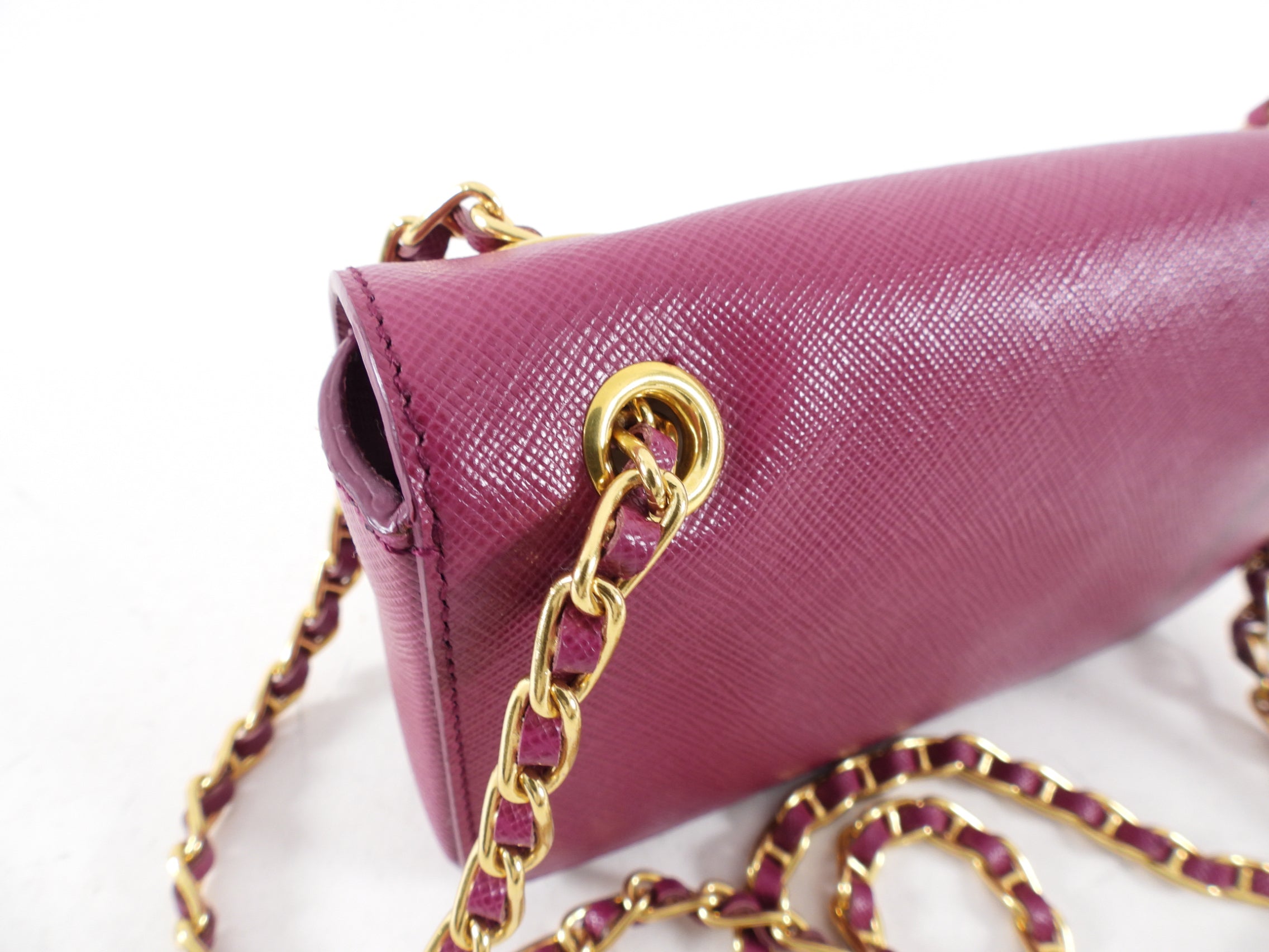 Prada Magenta Saffiano Leather Mini Chain Crossbody Bag