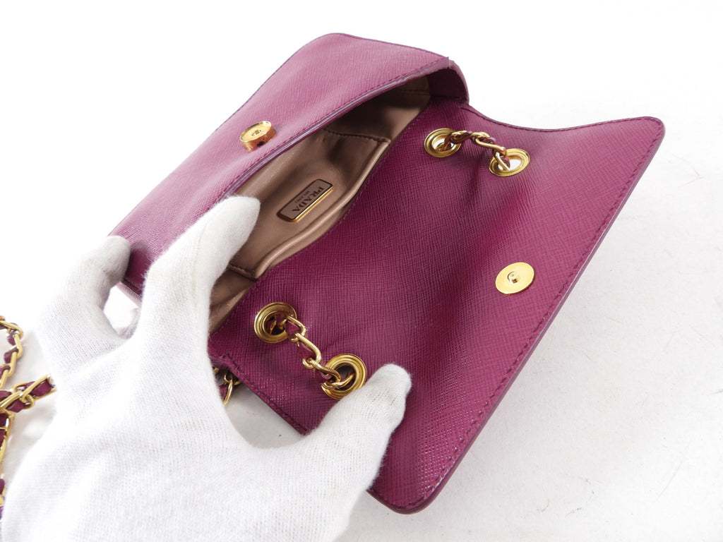 Prada Magenta Saffiano Leather Mini Chain Crossbody Bag