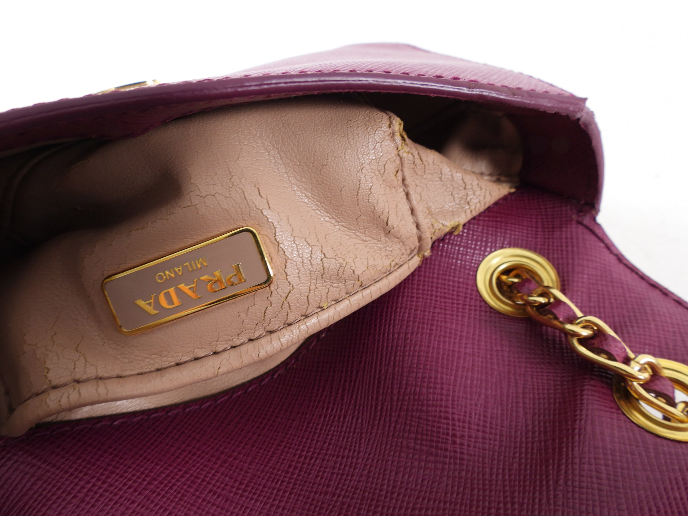 Prada Magenta Saffiano Leather Mini Chain Crossbody Bag