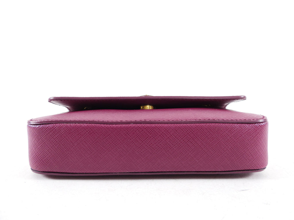 Prada Magenta Saffiano Leather Mini Chain Crossbody Bag