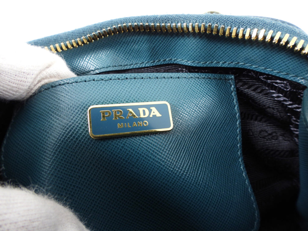 Prada Mini Promenade Teal Saffiano Leather Crossbody Bag
