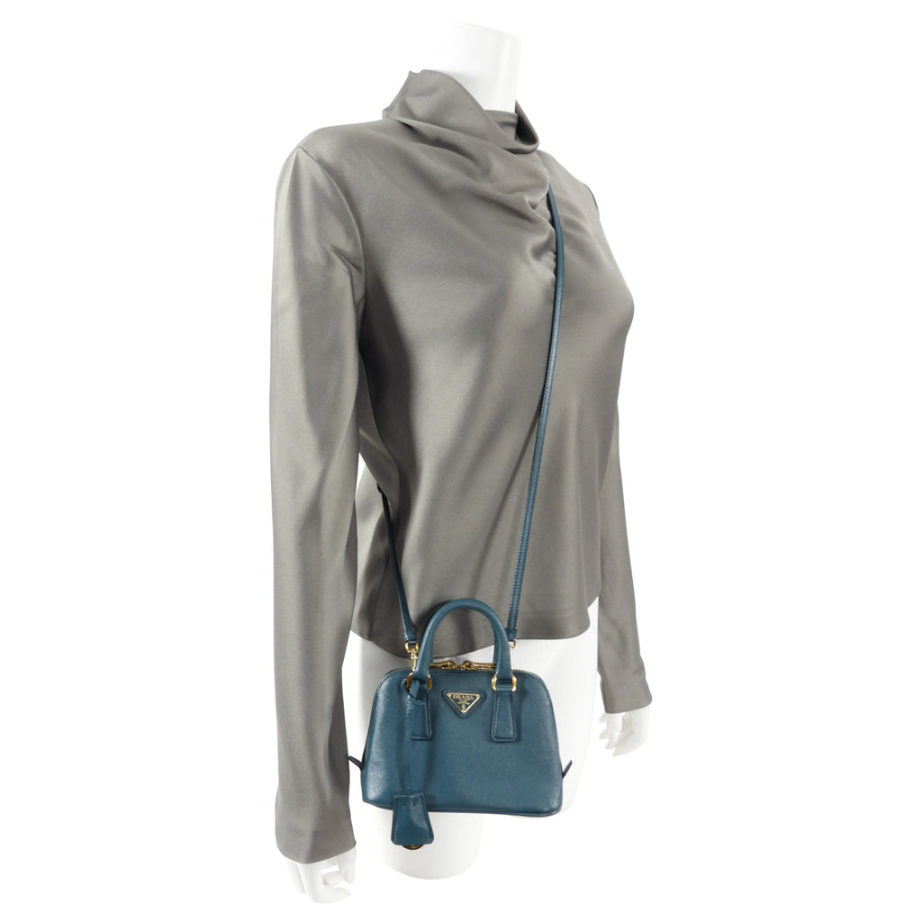 Prada Mini Promenade Teal Saffiano Leather Crossbody Bag