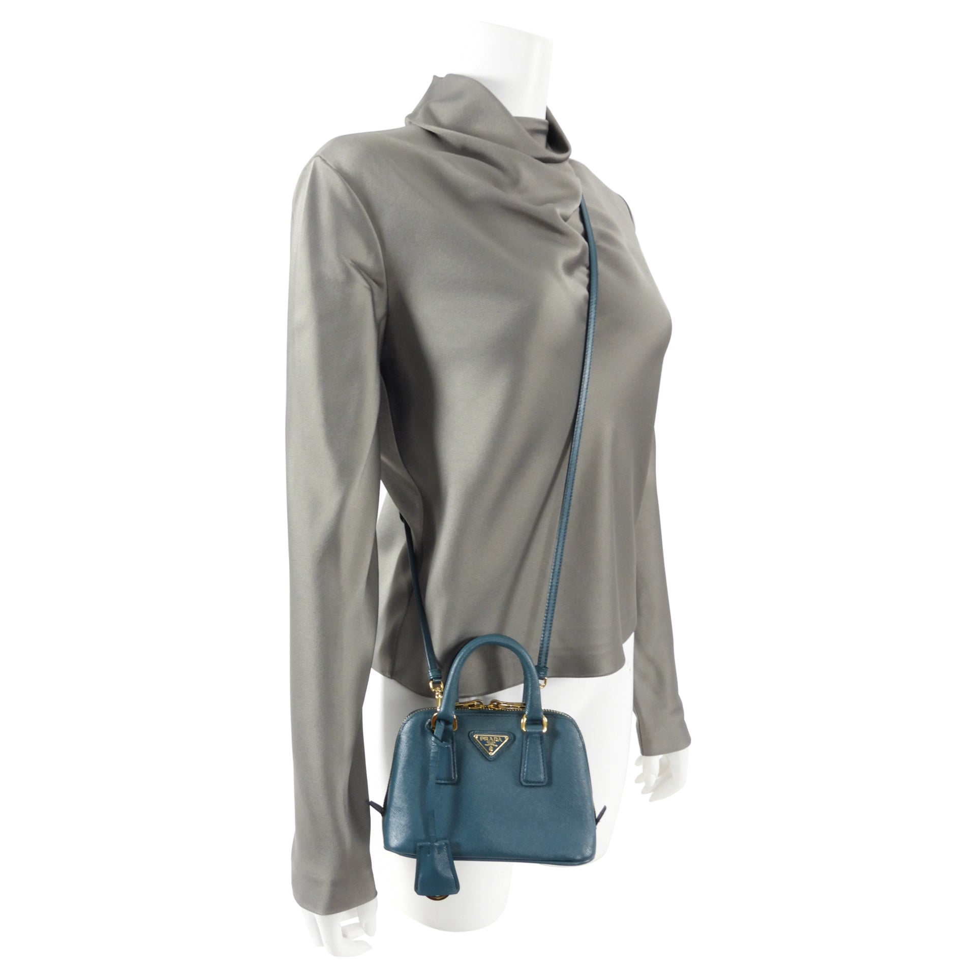 Prada Mini Promenade Teal Saffiano Leather Crossbody Bag