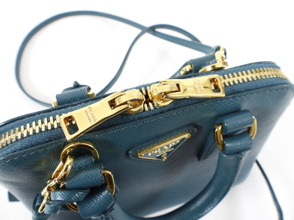 Prada Mini Promenade Teal Saffiano Leather Crossbody Bag