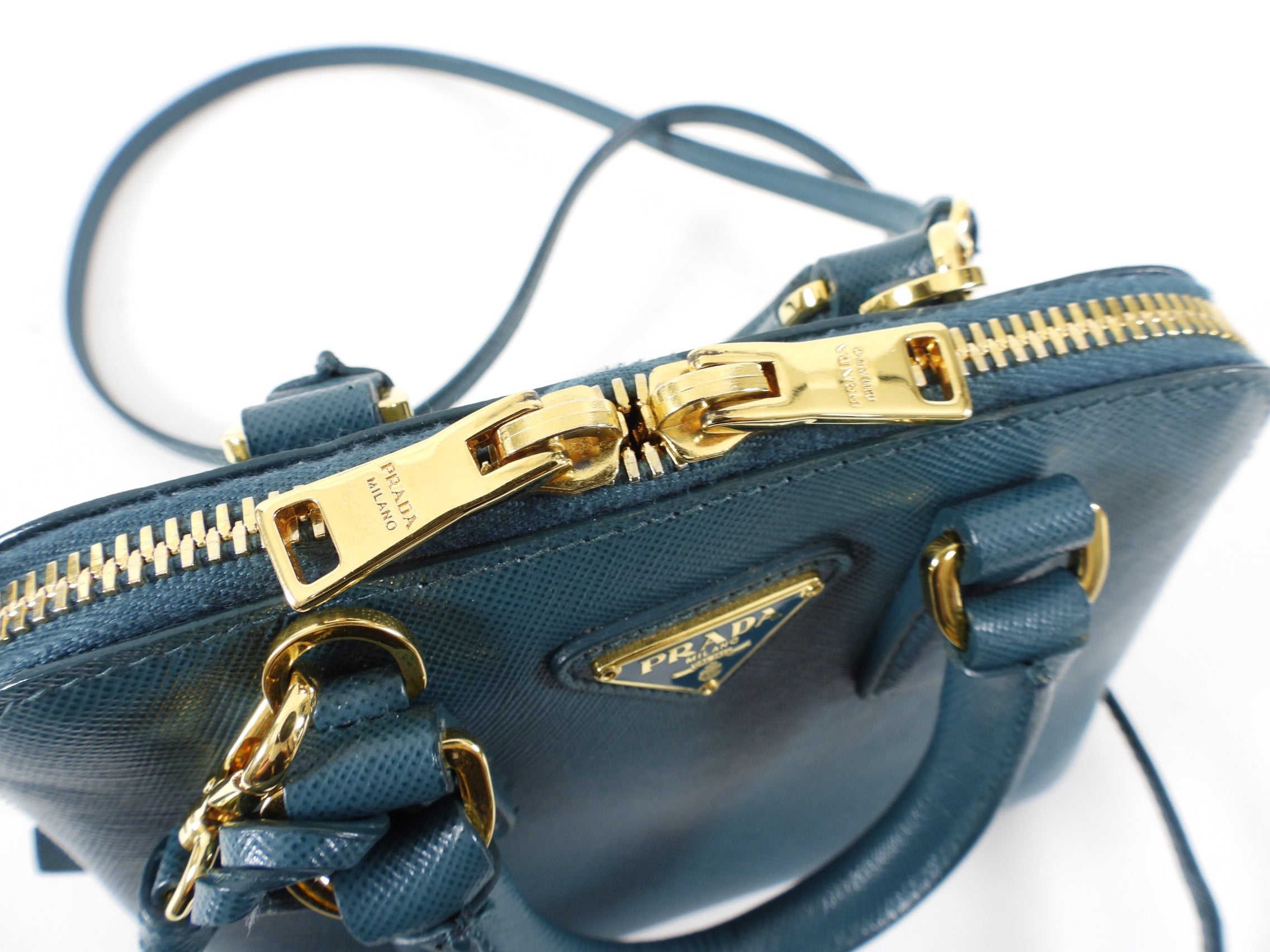Prada Mini Promenade Teal Saffiano Leather Crossbody Bag