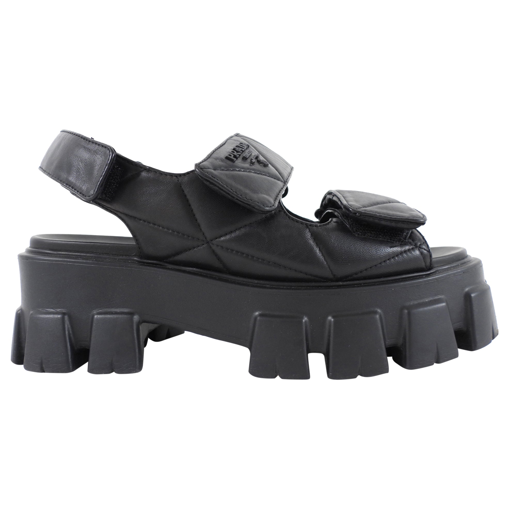Prada Quilted Leather Monolith Platform Sandals - 38