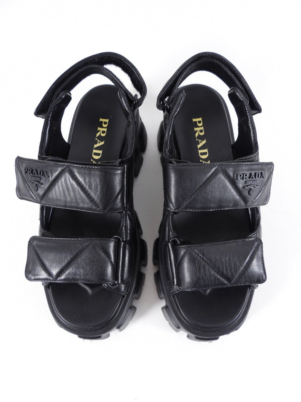 Prada Quilted Leather Monolith Platform Sandals - 38