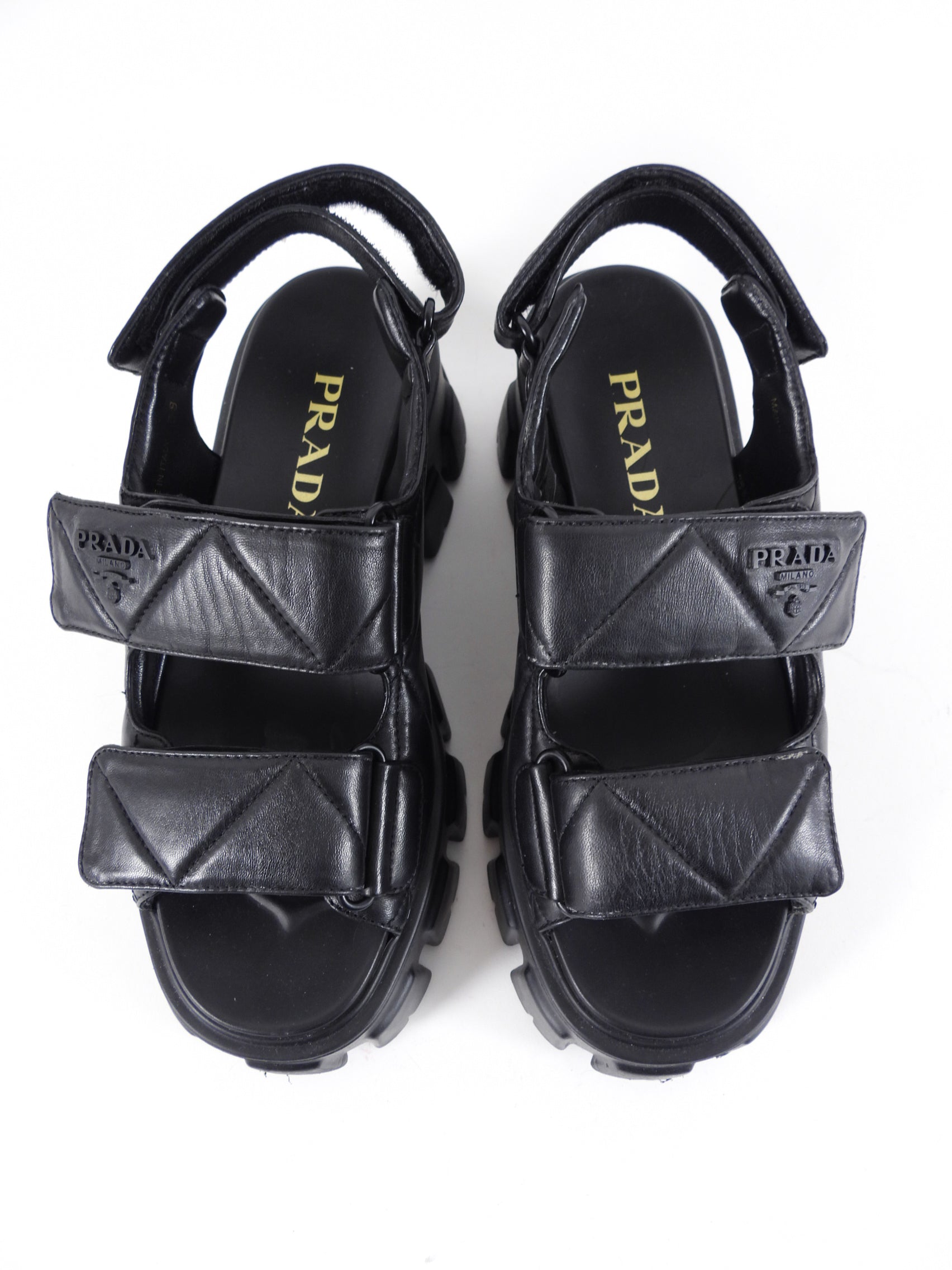 Prada Quilted Leather Monolith Platform Sandals - 38