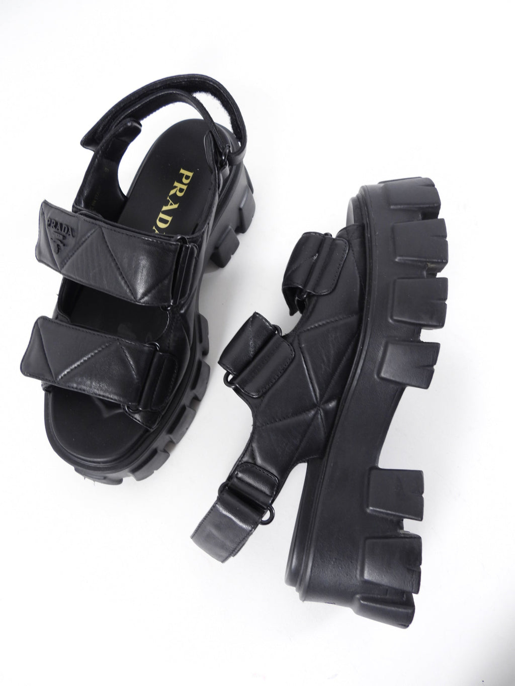 Prada Quilted Leather Monolith Platform Sandals - 38