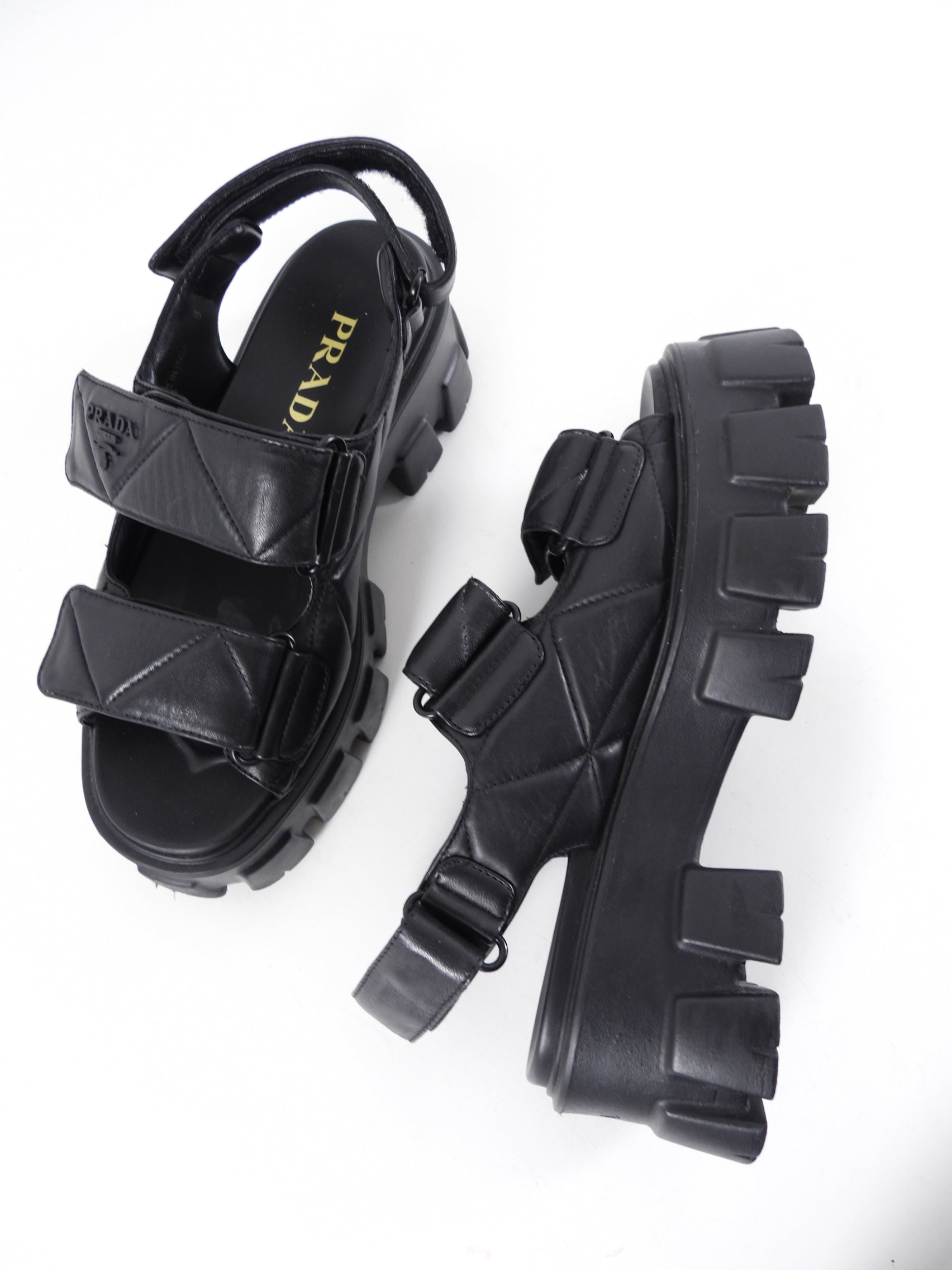 Prada Quilted Leather Monolith Platform Sandals - 38