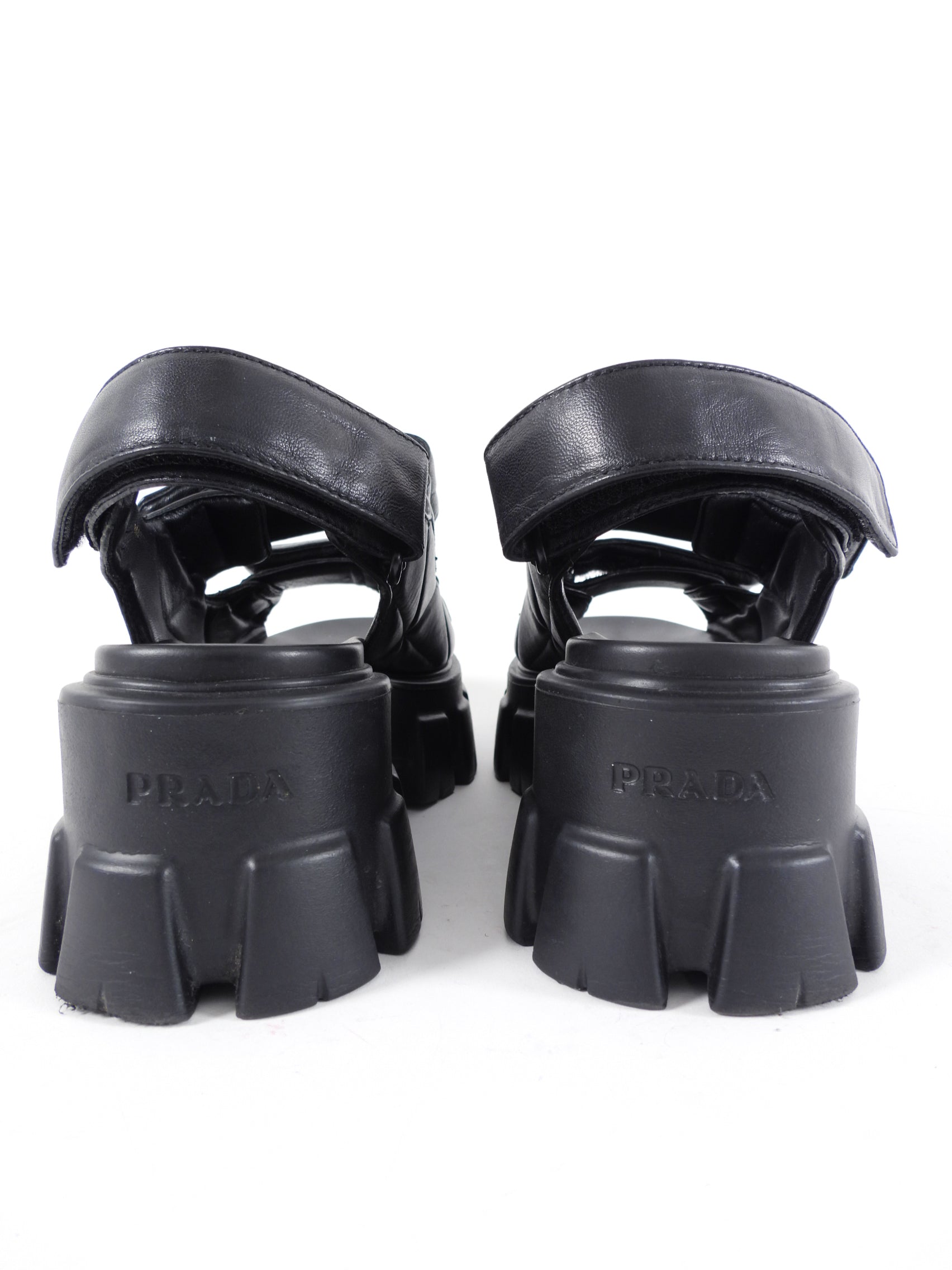 Prada Quilted Leather Monolith Platform Sandals - 38