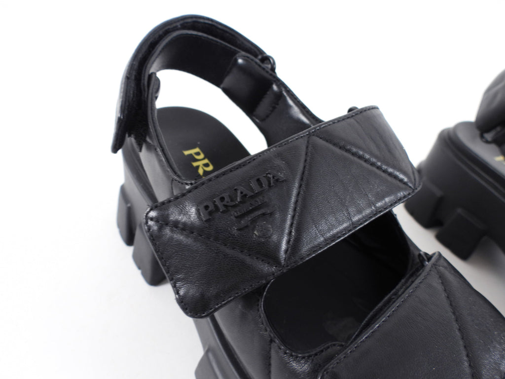Prada Quilted Leather Monolith Platform Sandals - 38