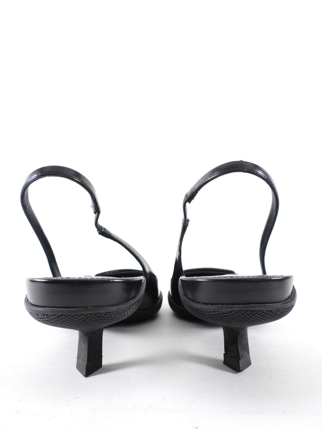 Prada Black Glossed Leather Pointed Triangle Slingback Mule - 39.5