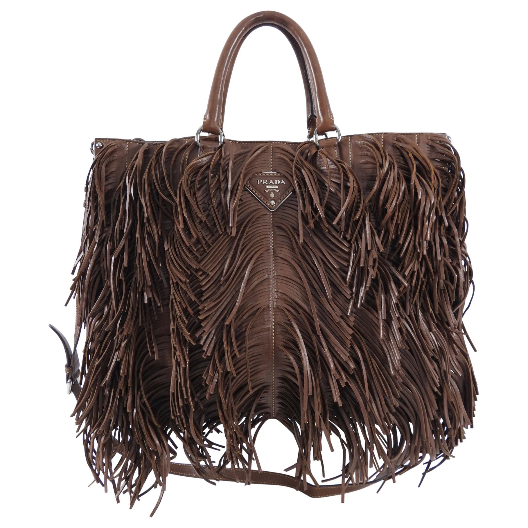 Prada Large Brown Nappa Fringe Two-Way Tote Bag