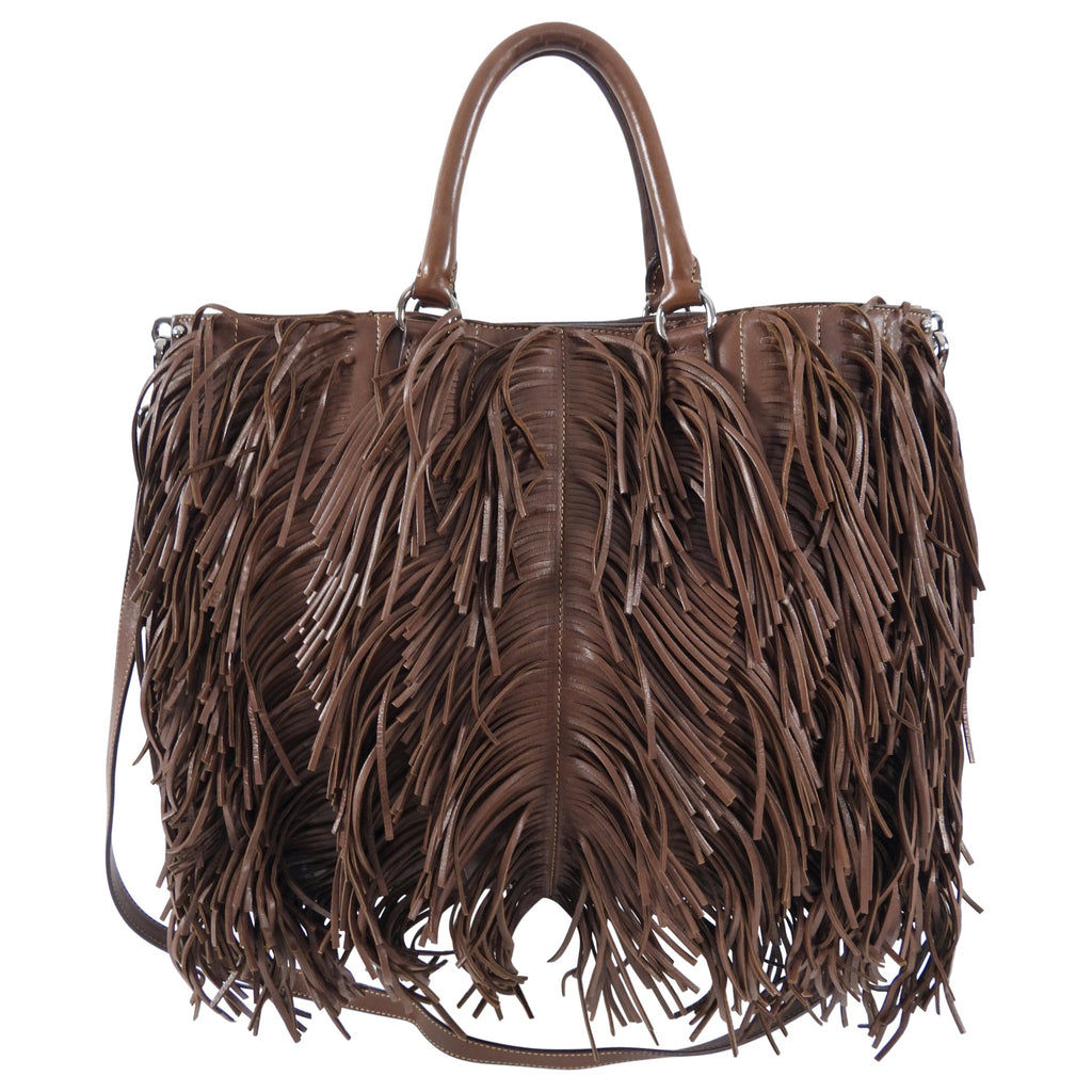 Prada Large Brown Nappa Fringe Two-Way Tote Bag
