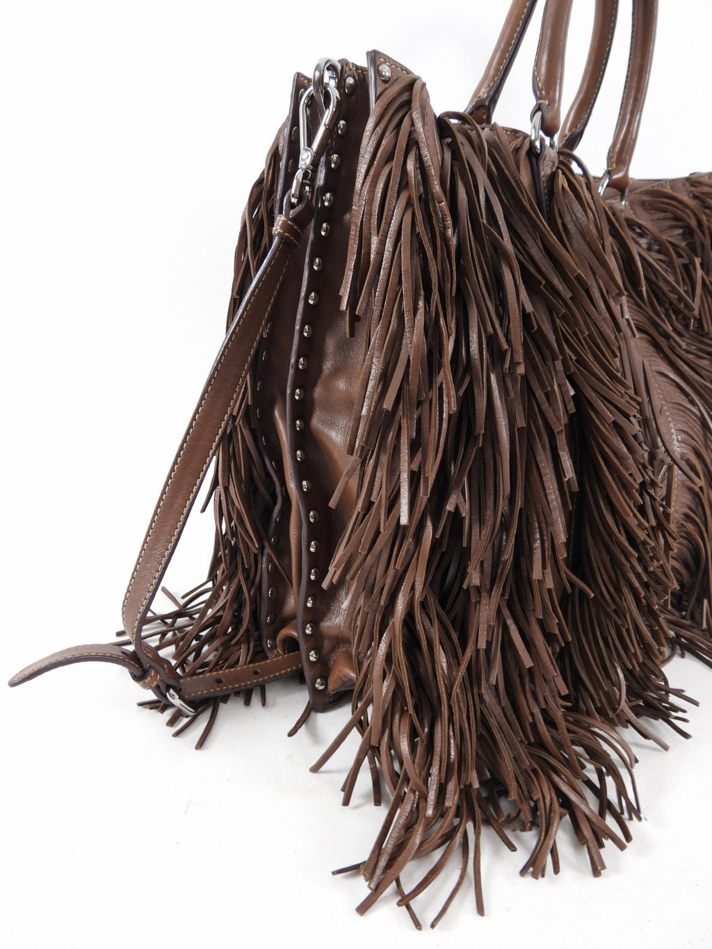 Prada Large Brown Nappa Fringe Two-Way Tote Bag