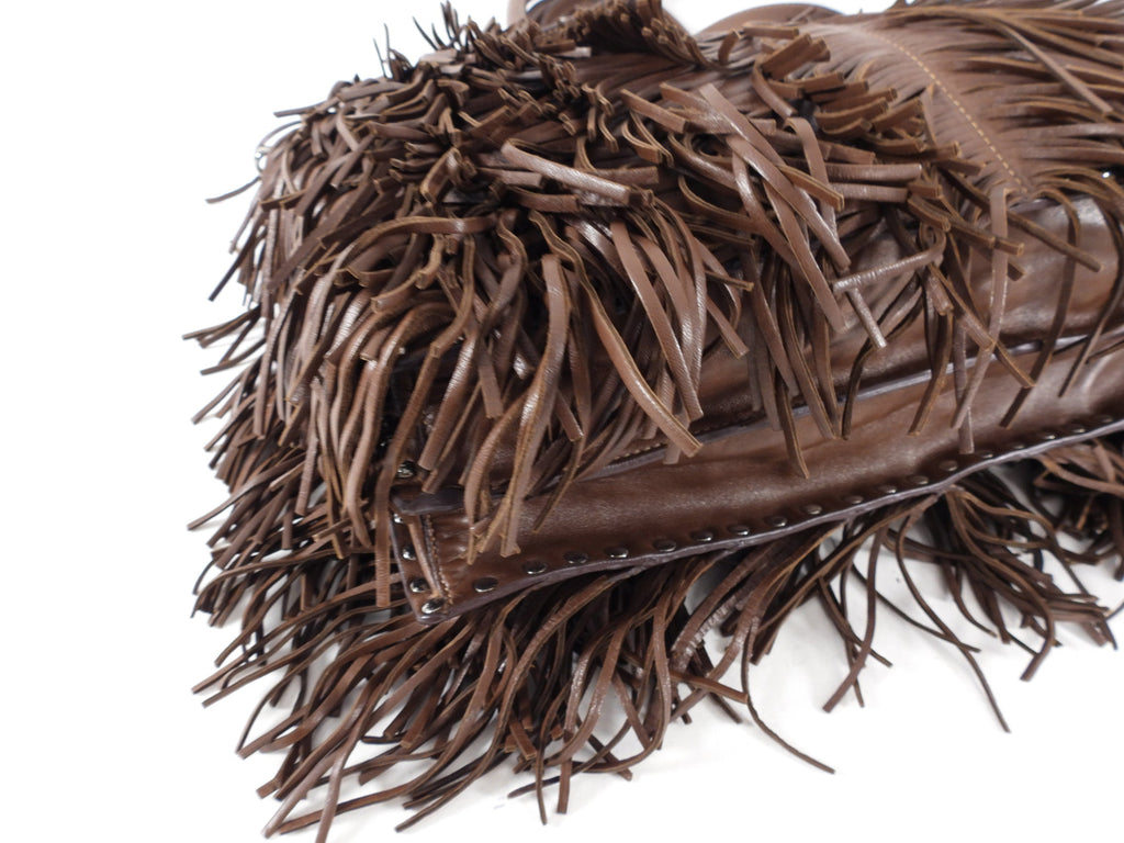 Prada Large Brown Nappa Fringe Two-Way Tote Bag