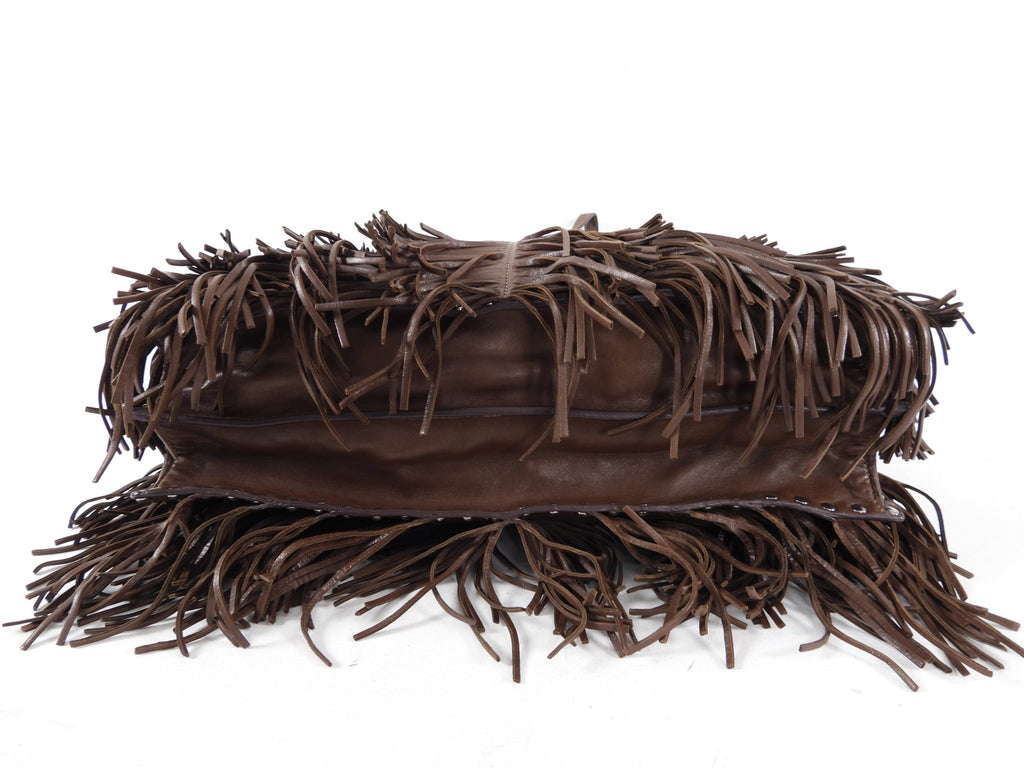 Prada Large Brown Nappa Fringe Two-Way Tote Bag
