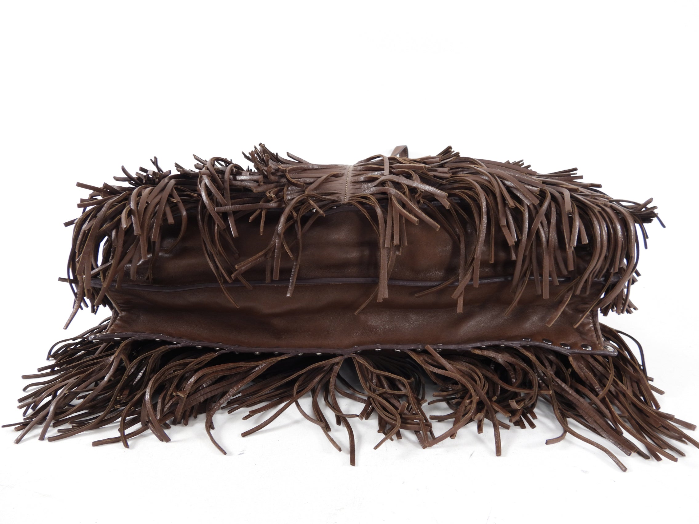 Prada Large Brown Nappa Fringe Two-Way Tote Bag
