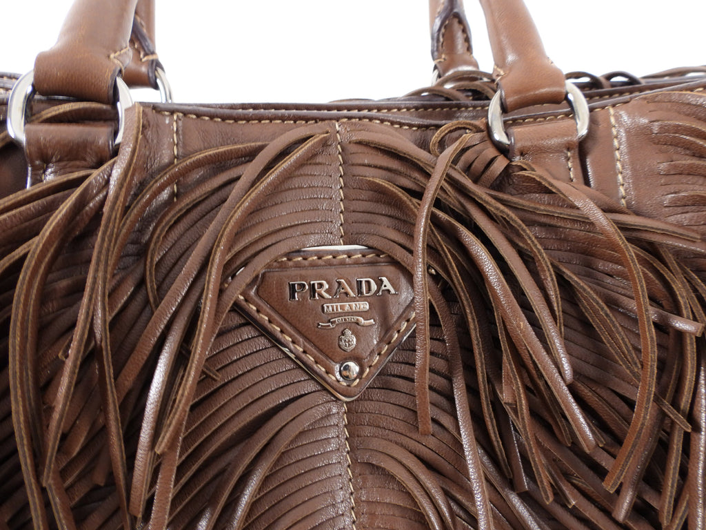 Prada Large Brown Nappa Fringe Two-Way Tote Bag