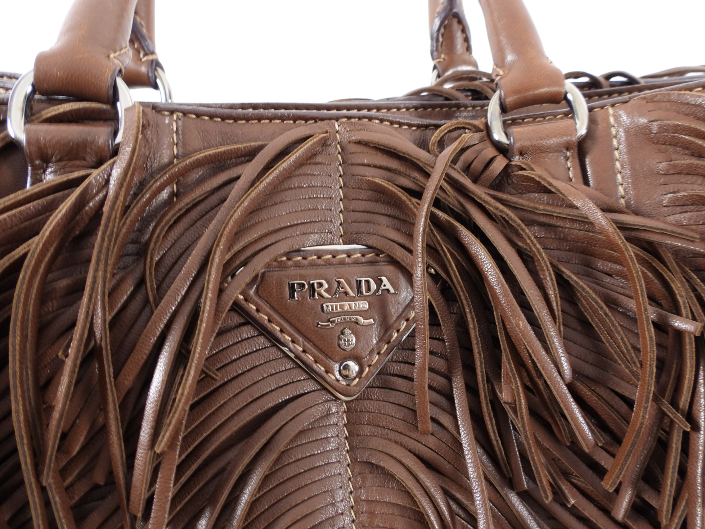 Prada Large Brown Nappa Fringe Two-Way Tote Bag