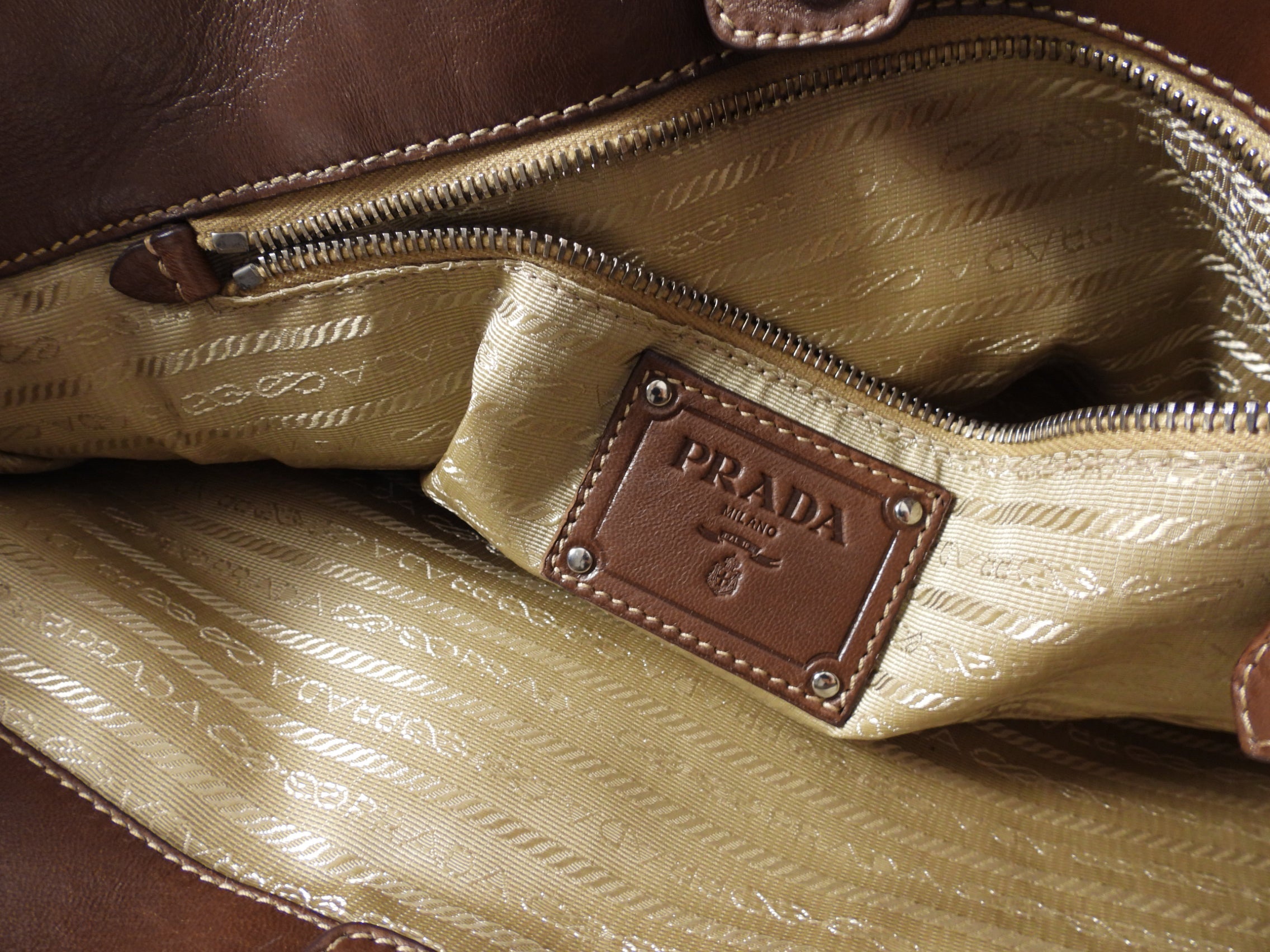 Prada Large Brown Nappa Fringe Two-Way Tote Bag