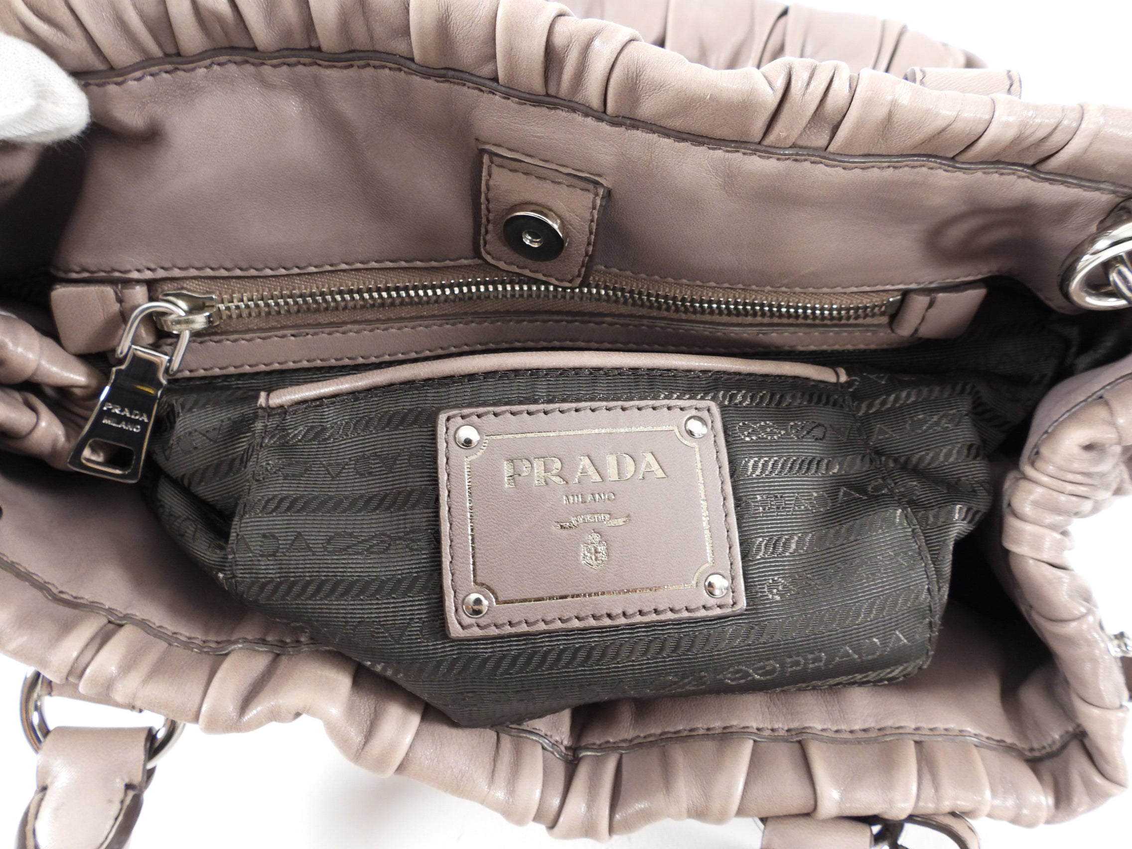 Prada Taupe Gaufre Pleated Two-Way Satchel Tote Bag