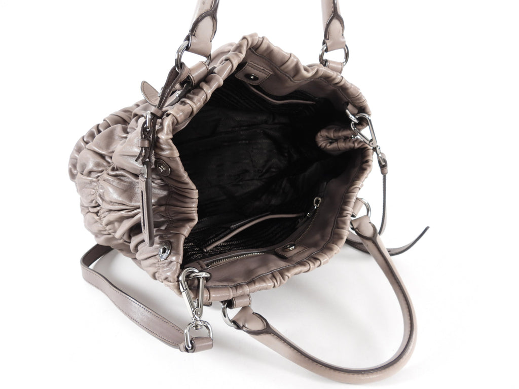 Prada Taupe Gaufre Pleated Two-Way Satchel Tote Bag