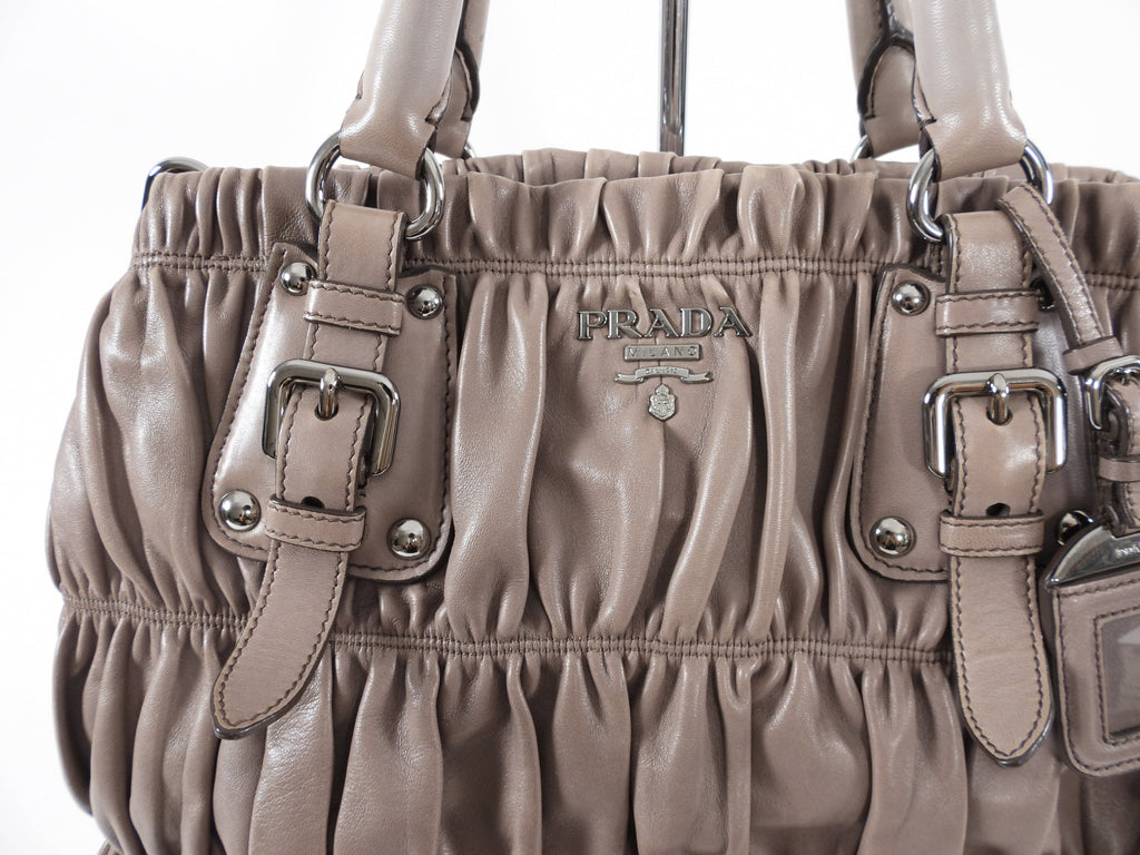 Prada Taupe Gaufre Pleated Two-Way Satchel Tote Bag
