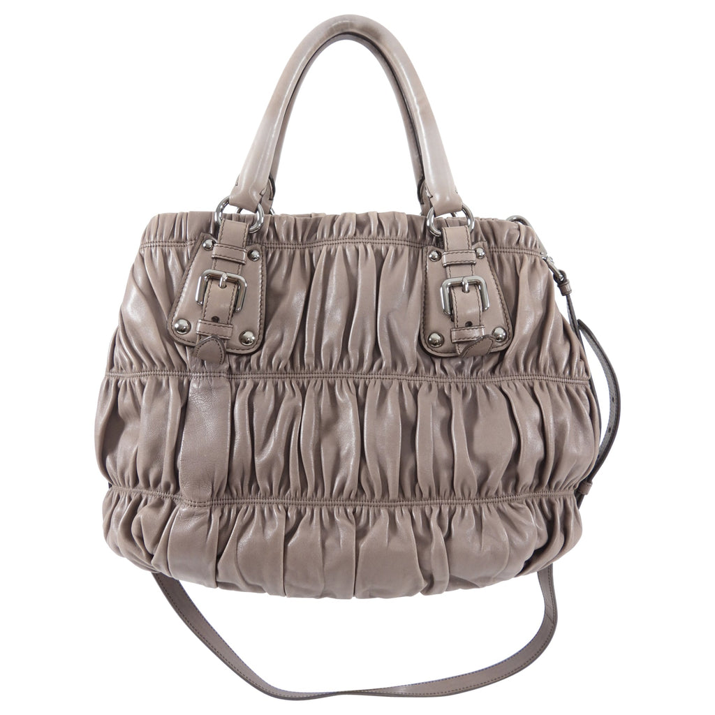 Prada Taupe Gaufre Pleated Two-Way Satchel Tote Bag