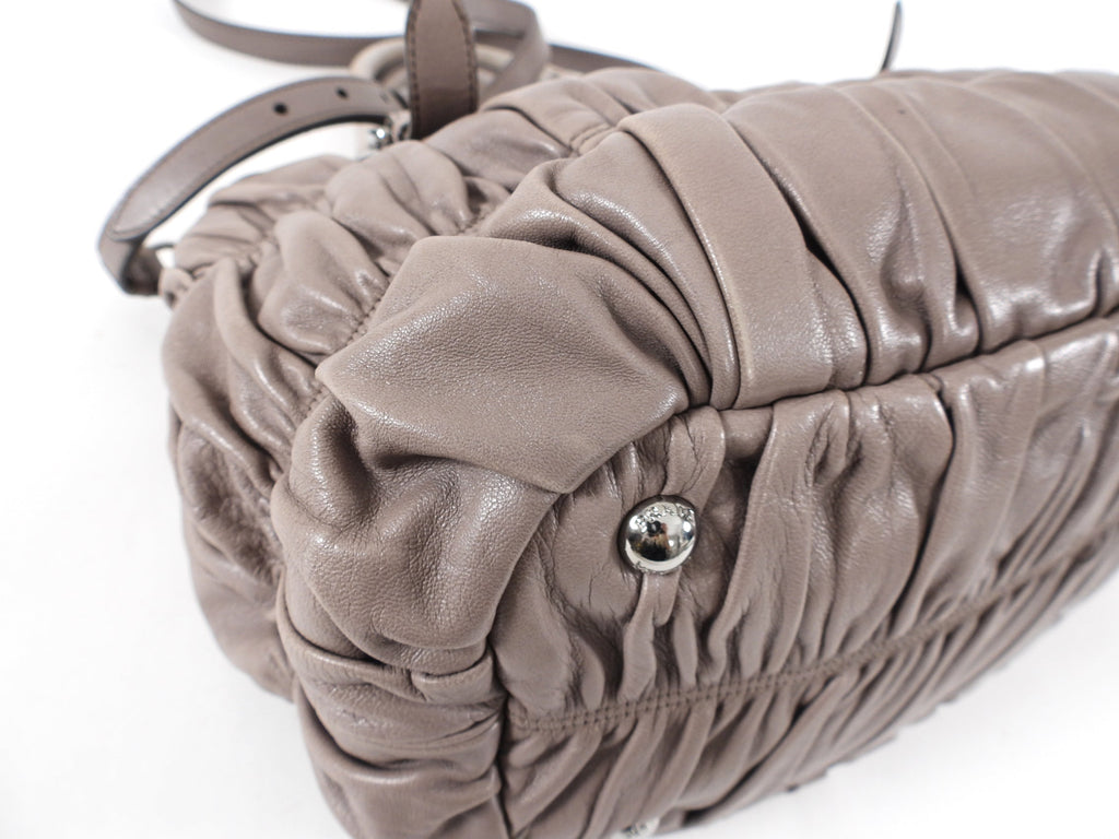 Prada Taupe Gaufre Pleated Two-Way Satchel Tote Bag