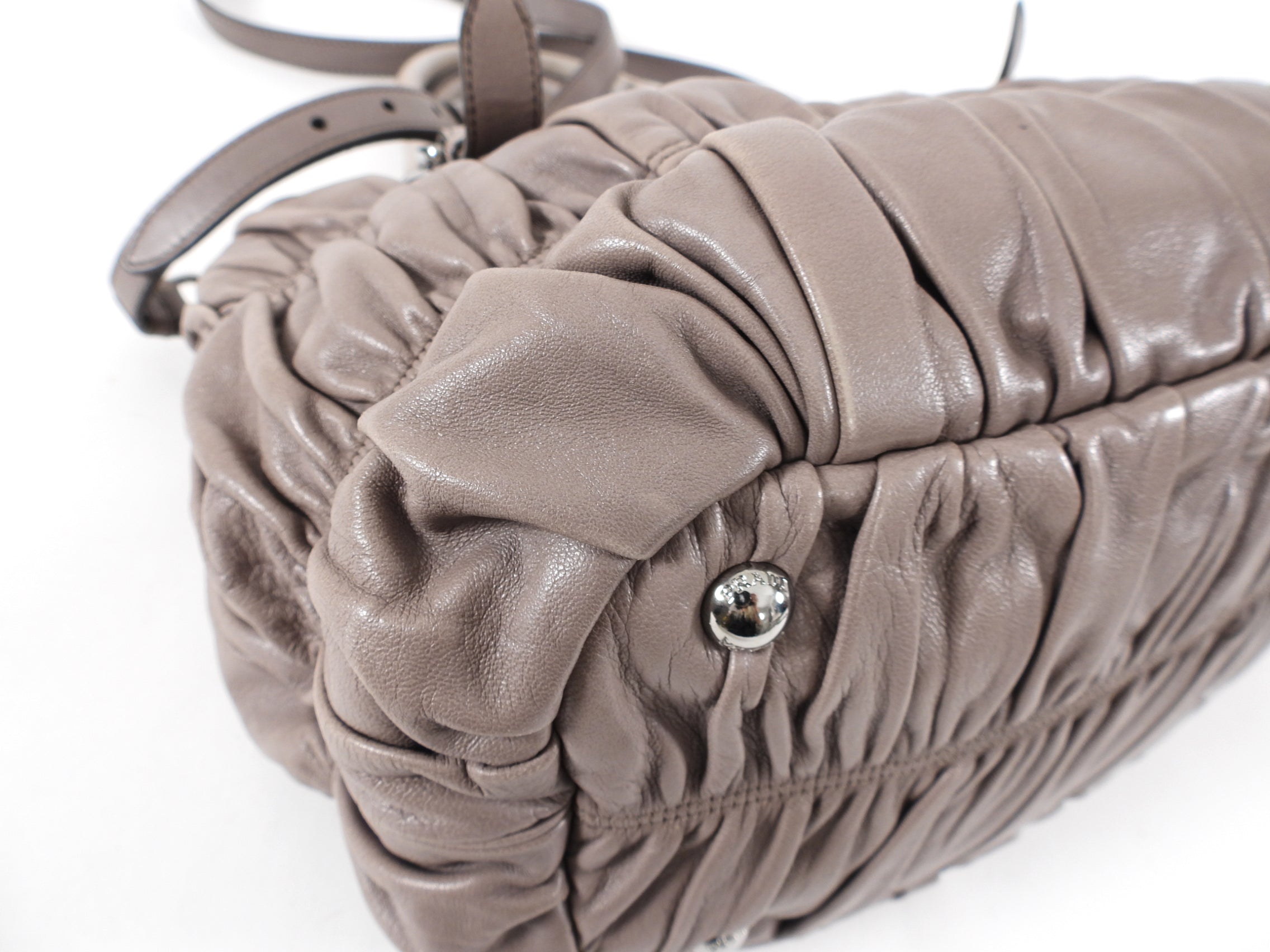 Prada Taupe Gaufre Pleated Two-Way Satchel Tote Bag