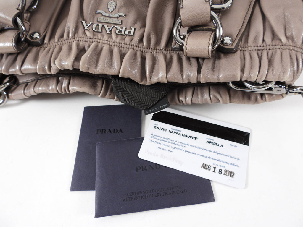 Prada Taupe Gaufre Pleated Two-Way Satchel Tote Bag