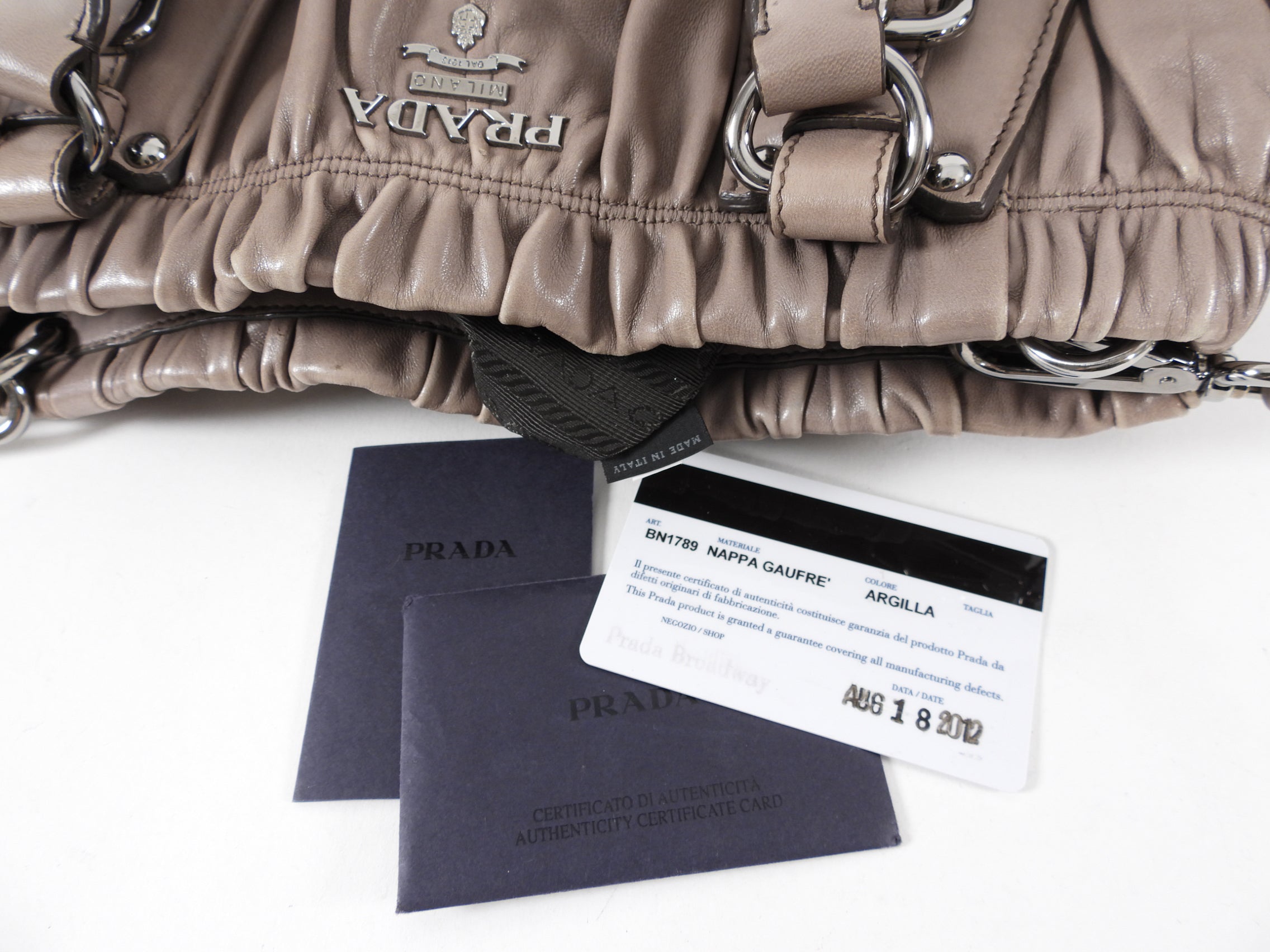 Prada Taupe Gaufre Pleated Two-Way Satchel Tote Bag
