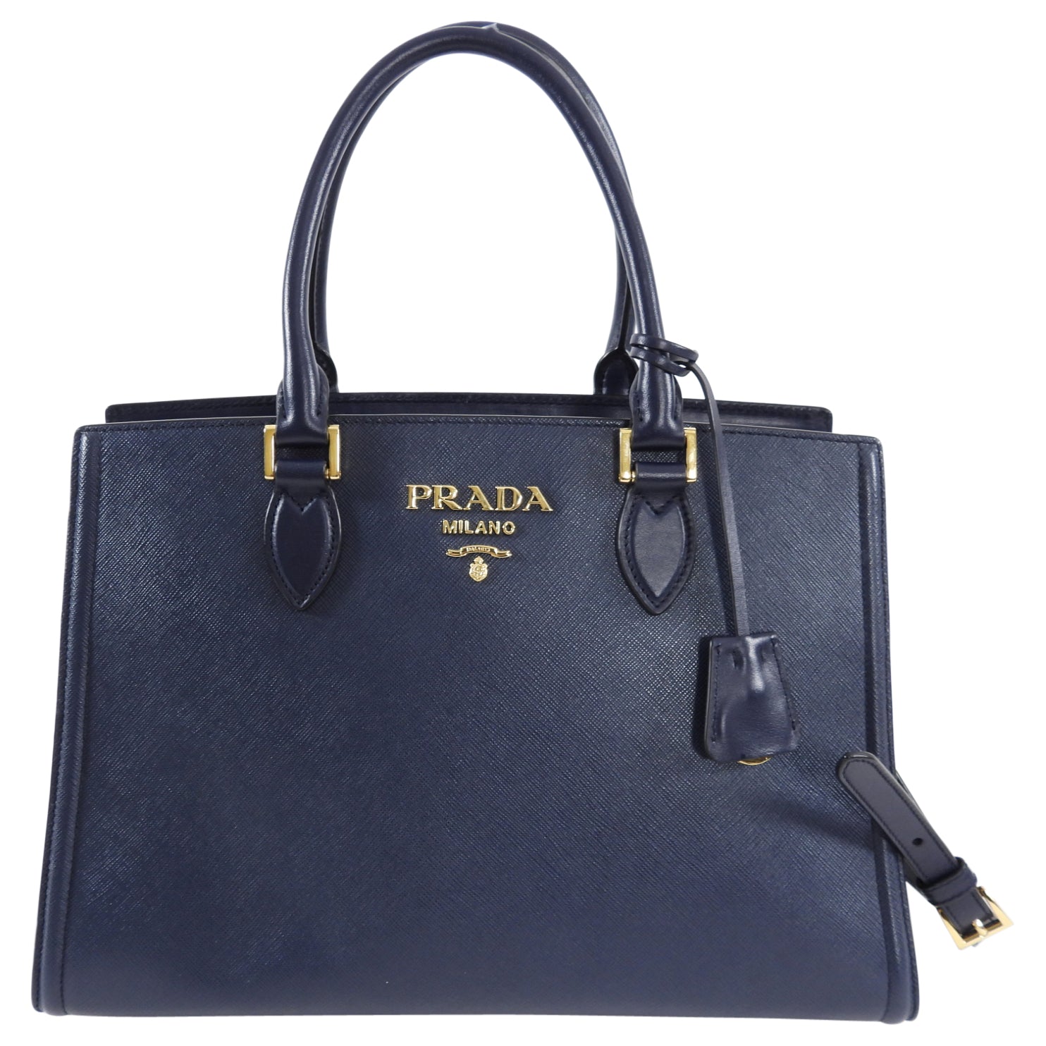 Prada Navy Saffiano Medium Two Way Bag