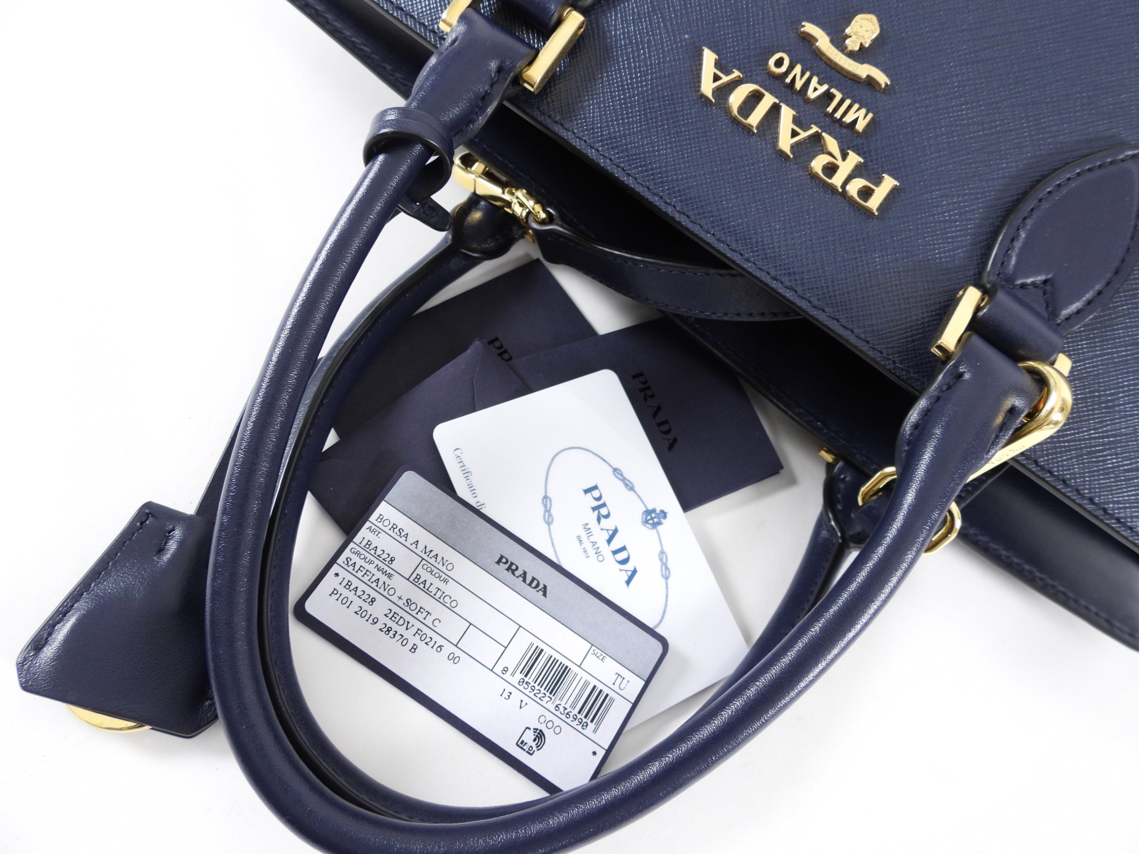 Prada Navy Saffiano Medium Two Way Bag
